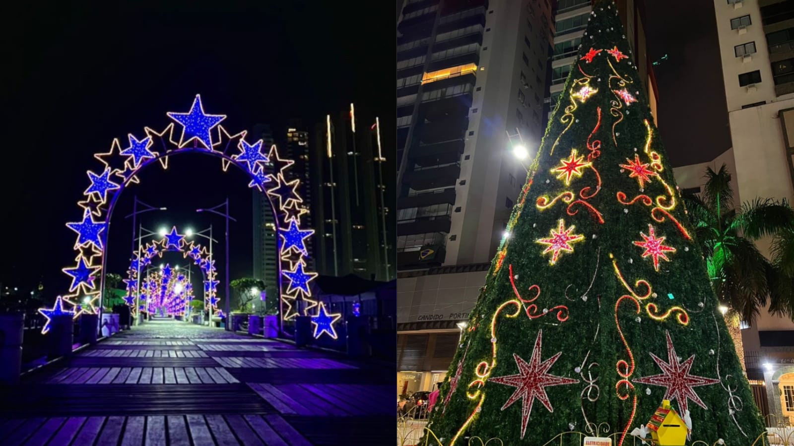 Papai Noel gigante é atração todas as noites em Balneário Camboriú